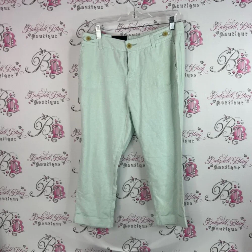 Banana Republic pants pastel mint blue Light Green Linen Trousers capri